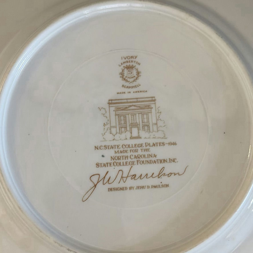 Decorative ceramic plate set: blue-and-white scenes and pink transferware with spoon - image 7 of 8