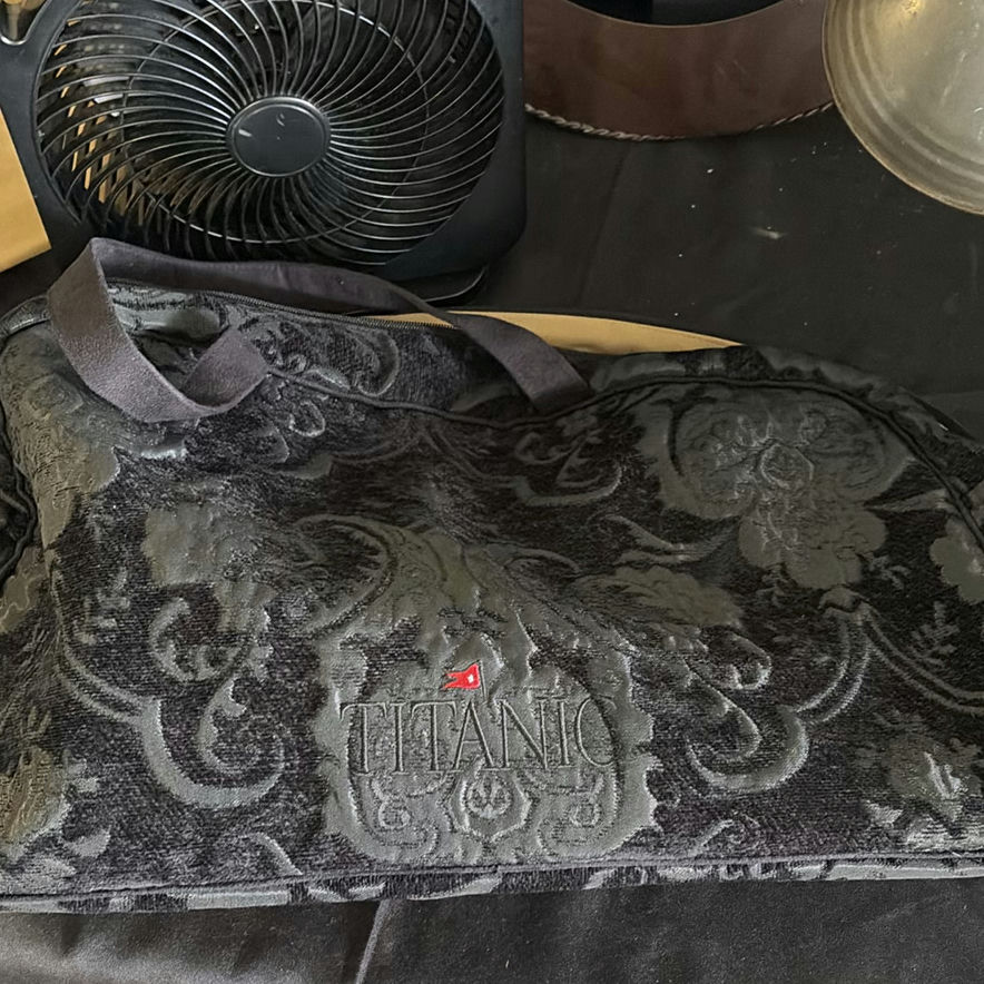 Titanic-pattern textile, Atenti bag, Polo patch, Texas star decor, and vintage lighting - image 2 of 7