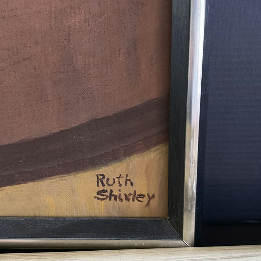 Ruth Shirley framed paintings: chair, florals, landscape, and abstract greens - image 6 of 8