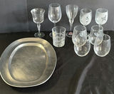 Assorted Glassware and Metal Serving Tray - thumbnail 1 of 4