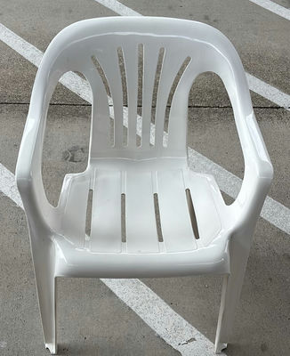 White Plastic Armchair and Wooden Woven-Seat Chair - Image 1 of 7