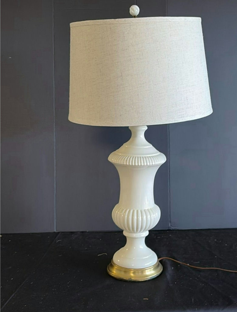 White ceramic table lamp with fabric shade - image 1 of 4