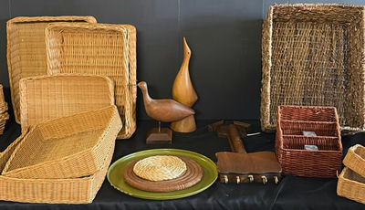 Assorted Woven Baskets and Wooden Decorative Items - Image 1 of 8