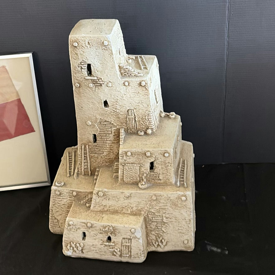Framed Texas flag and decorative stone fortress sculpture - image 3 of 3