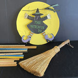 Halloween decor set: witch sign, straw broom, pumpkin centerpiece, and wooden rulers - thumbnail 1 of 4