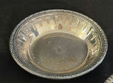 Lidded crystal dish with etched floral pattern and two metal-edged bowls - thumbnail 3 of 4