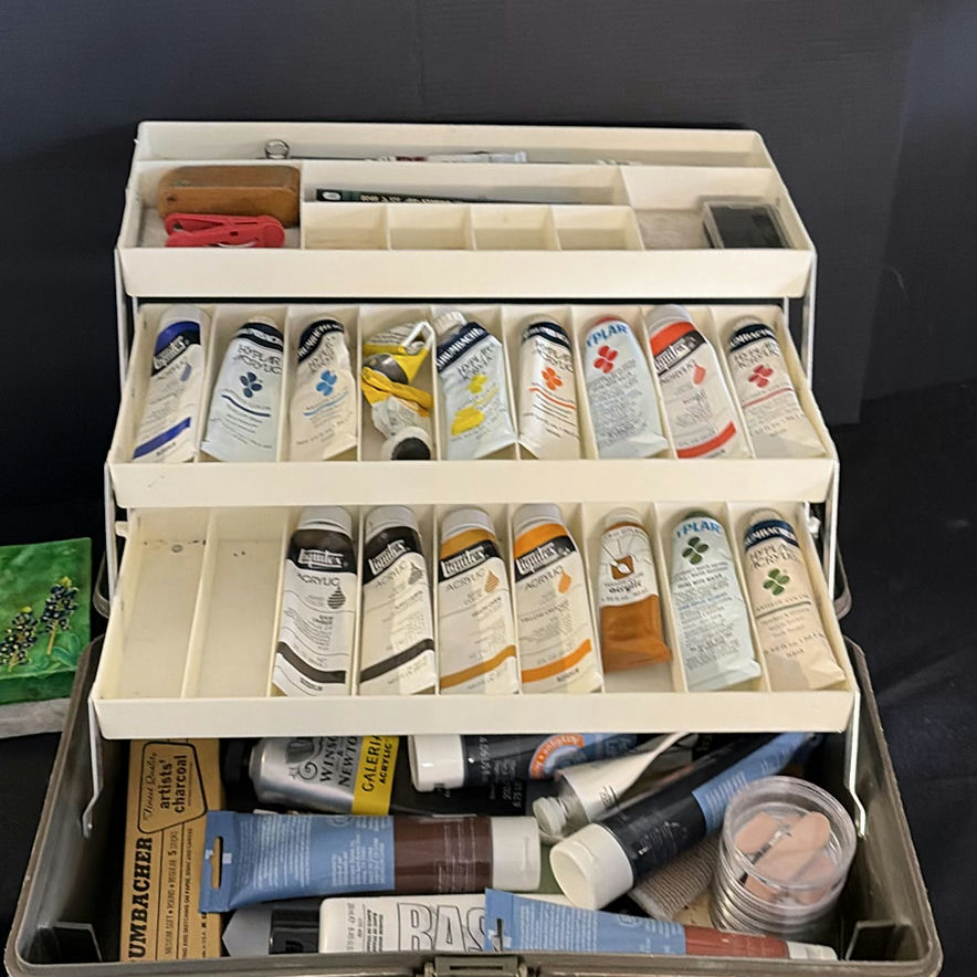 Acrylic paints, canvases, easels, and painting supplies - image 7 of 11