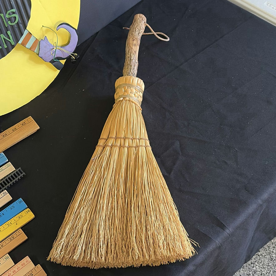 Halloween decor set: witch sign, straw broom, pumpkin centerpiece, and wooden rulers - image 2 of 4