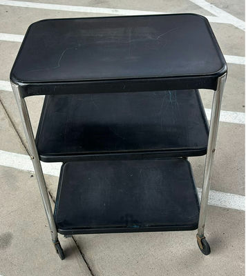 Rolling Three-Tier Utility Cart and Round Metal Side Table - Image 1 of 6