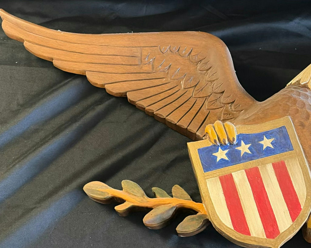 Carved wooden eagle with shield and flag-pattern boards - image 3 of 9