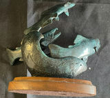 Group of Five Patinated Metal Fish Sculptures on Wood Base - thumbnail 3 of 4