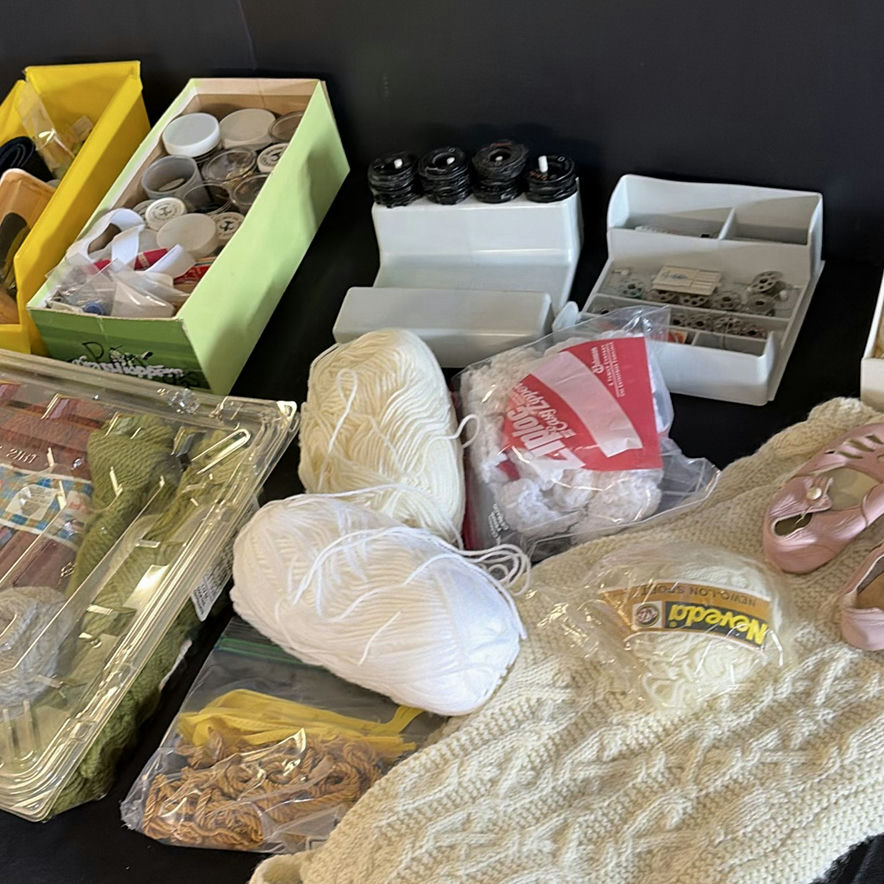 Assorted knitting yarn, crochet supplies, and sewing notions - image 6 of 7
