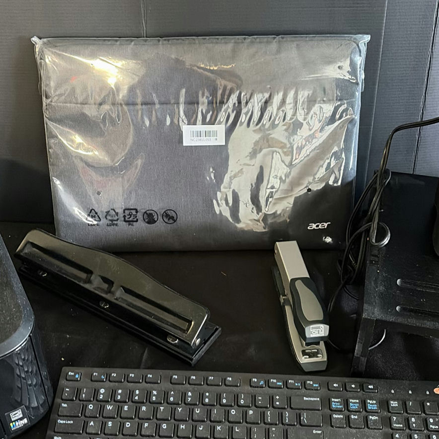 Canon printer with keyboard, mouse, shredder, stapler, and Acer boxed item - image 3 of 6