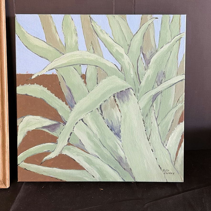 Set of three paintings: winter landscape in ornate frame and two botanical canvases - image 5 of 6
