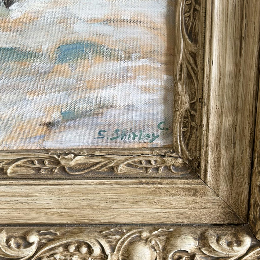 Set of three paintings: winter landscape in ornate frame and two botanical canvases - image 4 of 6