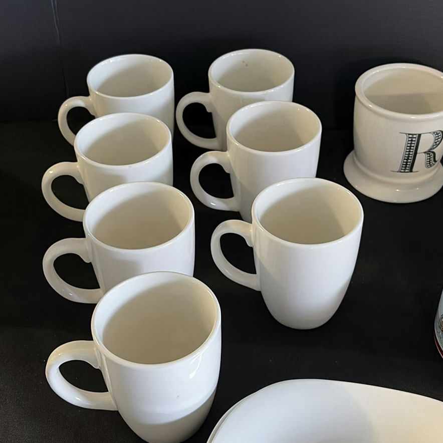 White ceramic dinnerware set with mugs, bowls, plates, and kitchen accessories - image 3 of 9
