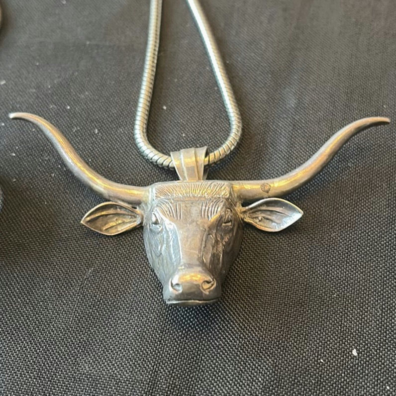 Longhorn bull head pendant necklace and engraved cuff bracelet - image 2 of 4