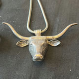Longhorn bull head pendant necklace and engraved cuff bracelet - thumbnail 2 of 4