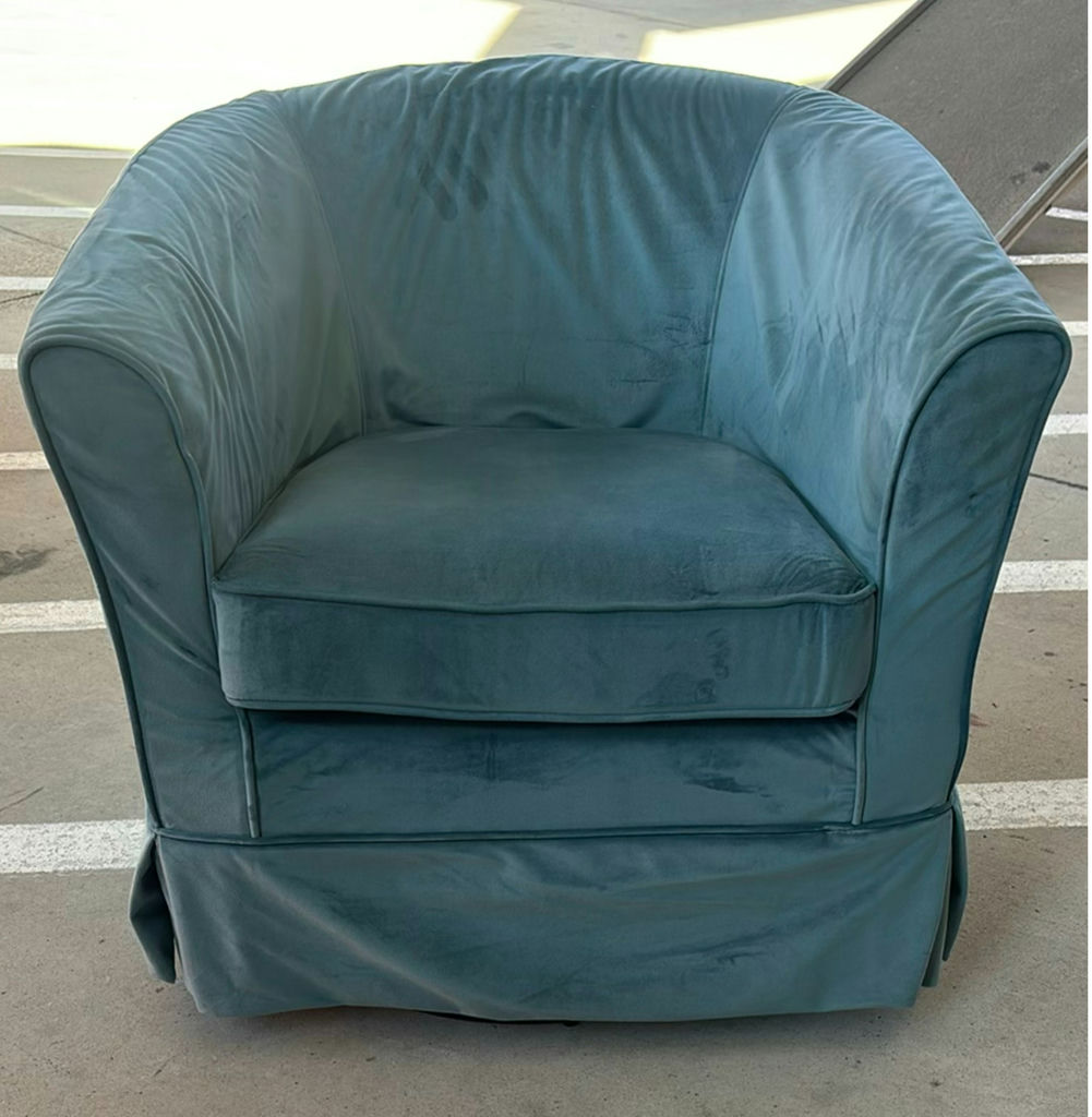 Blue Upholstered Swivel Barrel Chair - image 2 of 7