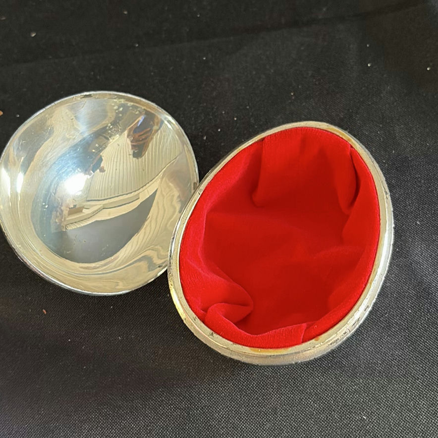 Round ornate silver trinket box with red lining - image 2 of 3