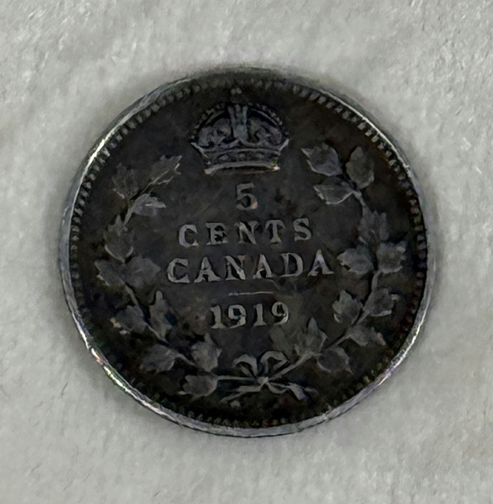 2 Silver Canadian 5-Cent Coins 1882-H and 1919 - image 3 of 6