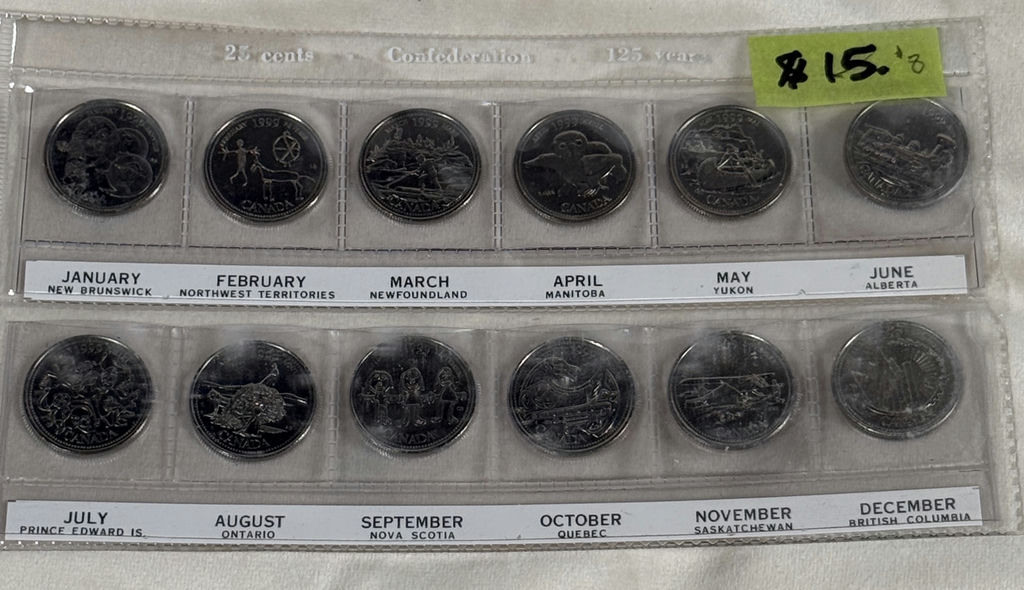 Canadian 25-Cent Confederation 125 Years Coin Set (Monthly Provinces) - image 1 of 5