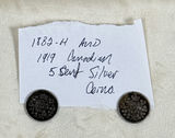 2 Silver Canadian 5-Cent Coins 1882-H and 1919 - thumbnail 1 of 6