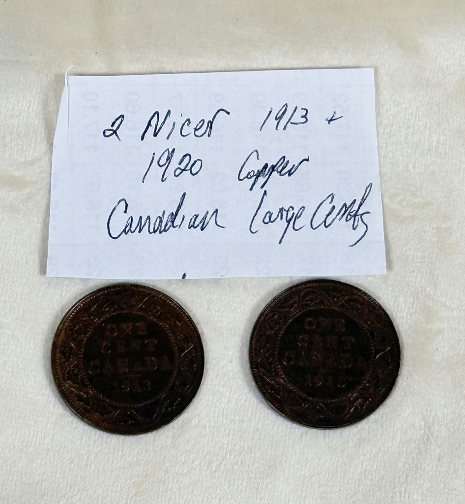 Two Canadian Large Cent Coins (1913 and 1920) - image 1 of 6