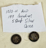 2 Silver Canadian 5-Cent Coins 1882-H and 1919 - thumbnail 2 of 6