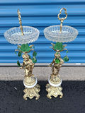 Pair of Ornate Cherub Crystal Compotes, Ashtrays - thumbnail 1 of 9