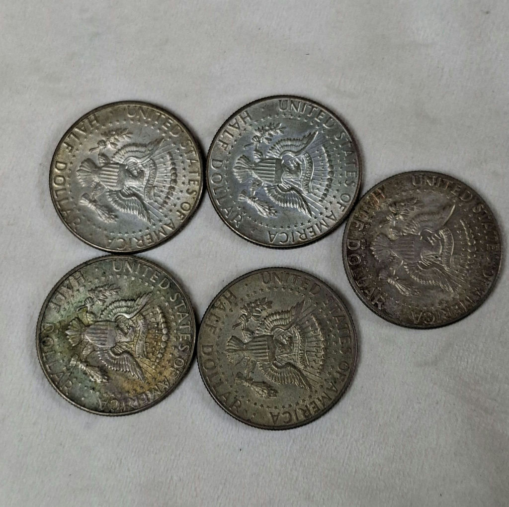 Five Kennedy Half Dollar Coins, 40% SILVER 1967,68,69 - image 2 of 4