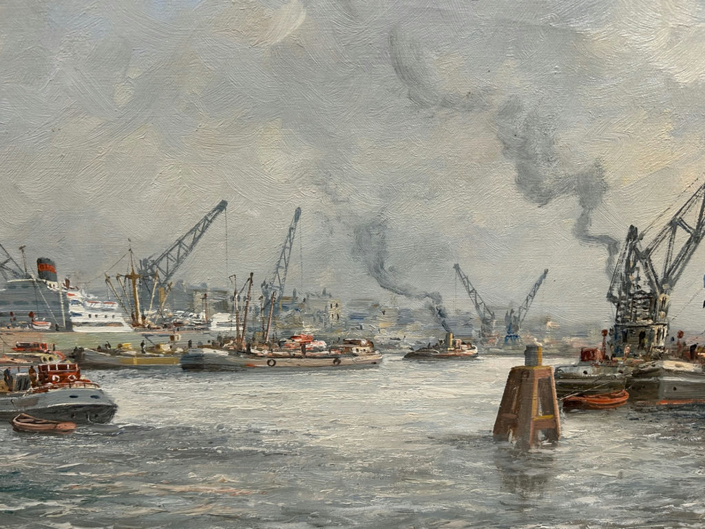 Signed Pieter Van Schaik Rotterdam Harbor Oil Painting - image 5 of 6