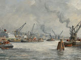 Signed Pieter Van Schaik Rotterdam Harbor Oil Painting - thumbnail 5 of 6