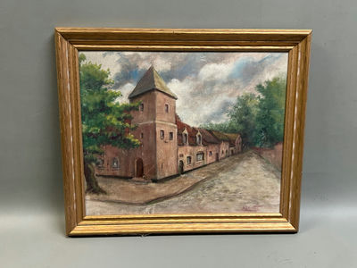 European Street Scene Old Building Oil Painting.  - Image 1 of 5