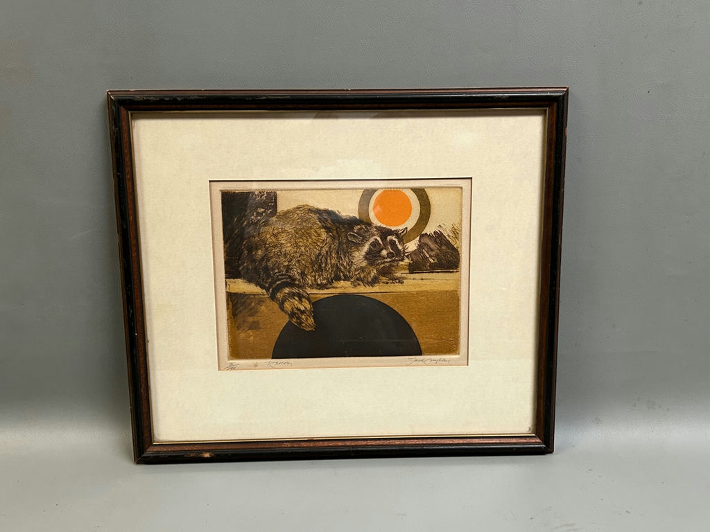 Signed John Coughlin Racoon Etching  - image 1 of 6