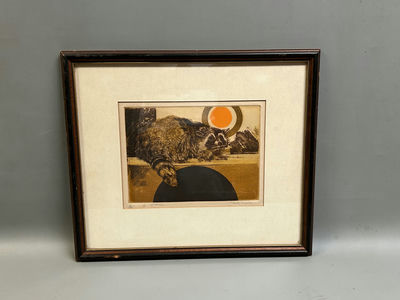 Signed John Coughlin Racoon Etching - Image 1 of 6