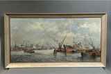 Signed Pieter Van Schaik Rotterdam Harbor Oil Painting - thumbnail 1 of 6
