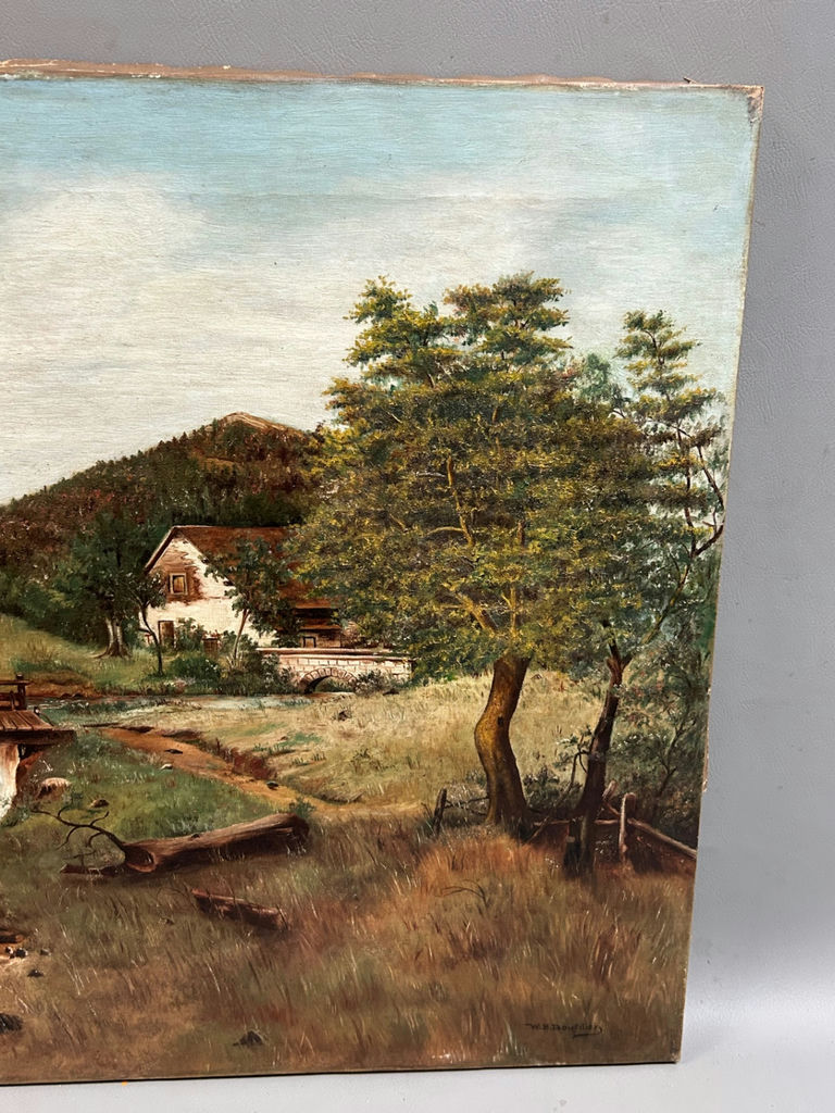 Signed Landscape Waterwheel Oil Painting - image 4 of 5