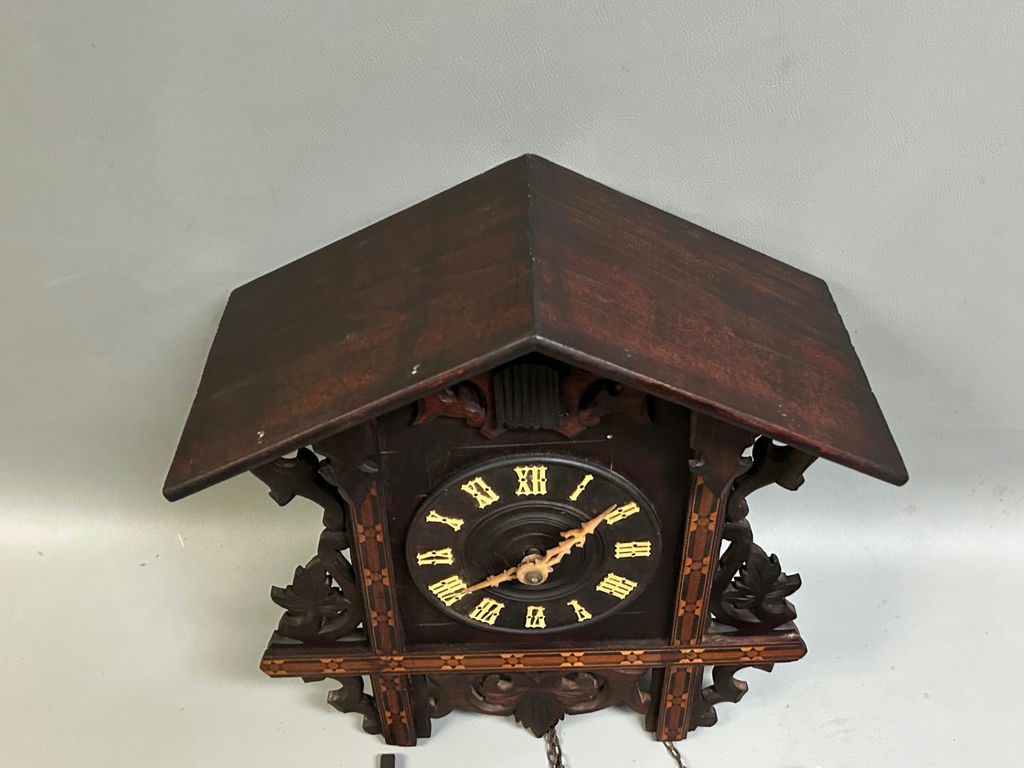 1900s German Railroad Inlaid Cuckoo Clock - image 3 of 9
