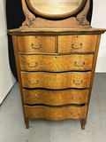 Antique Oak Serpentine Tilt Mirror Dresser - thumbnail 7 of 7