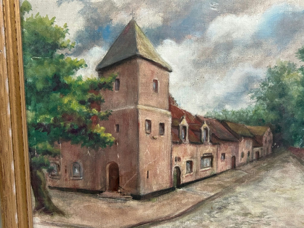 European Street Scene Old Building Oil Painting. - image 4 of 5
