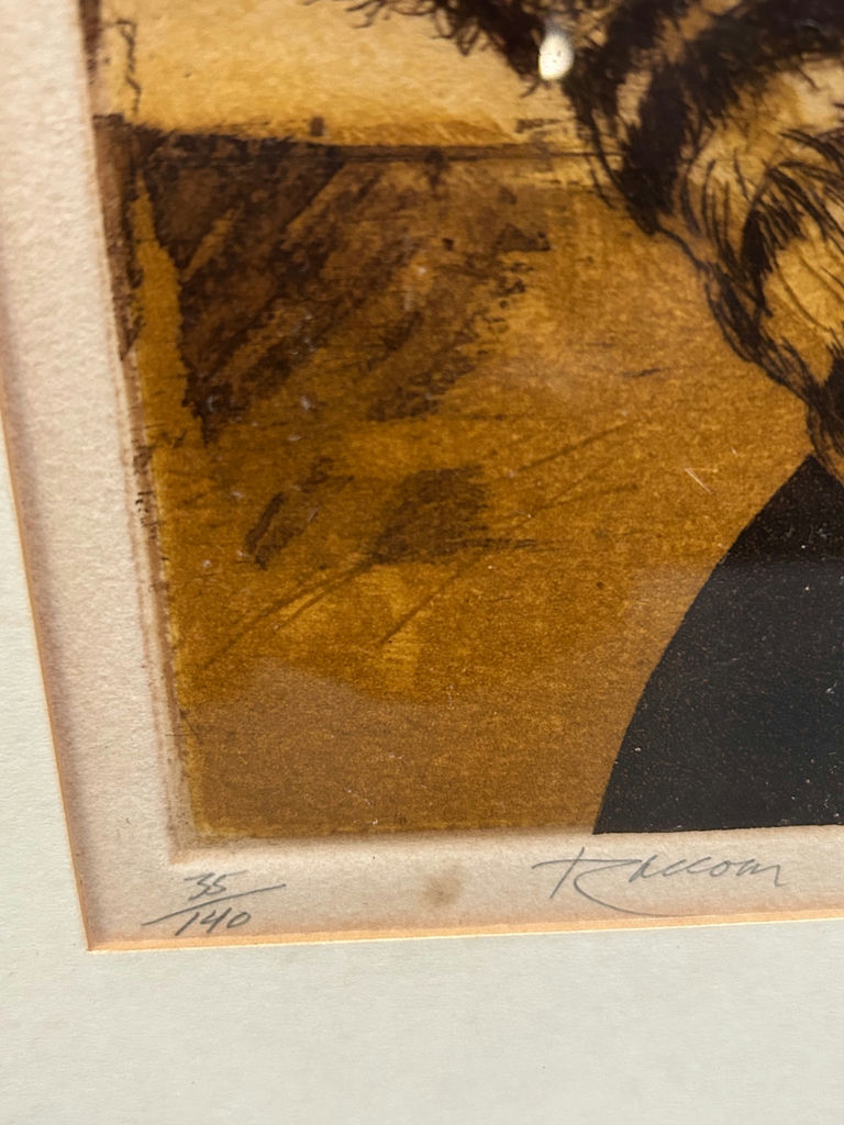 Signed John Coughlin Racoon Etching - image 2 of 6