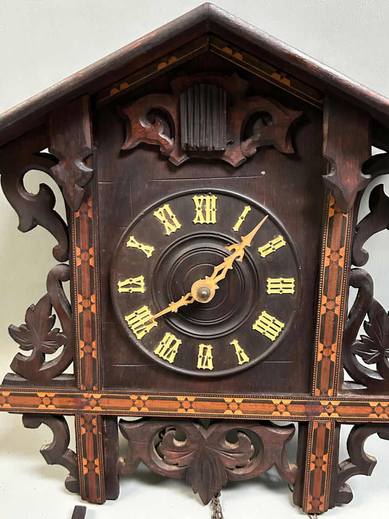 1900s German Railroad Inlaid Cuckoo Clock - image 5 of 9