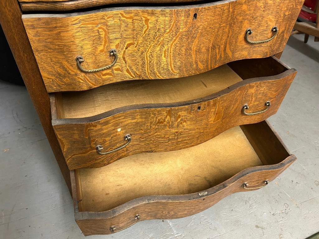 Antique Oak Serpentine Tilt Mirror Dresser - image 6 of 7