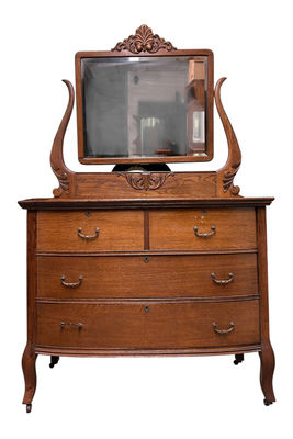 Antique 4 Drawer Dresser Tilt Mirror - Image 1 of 9