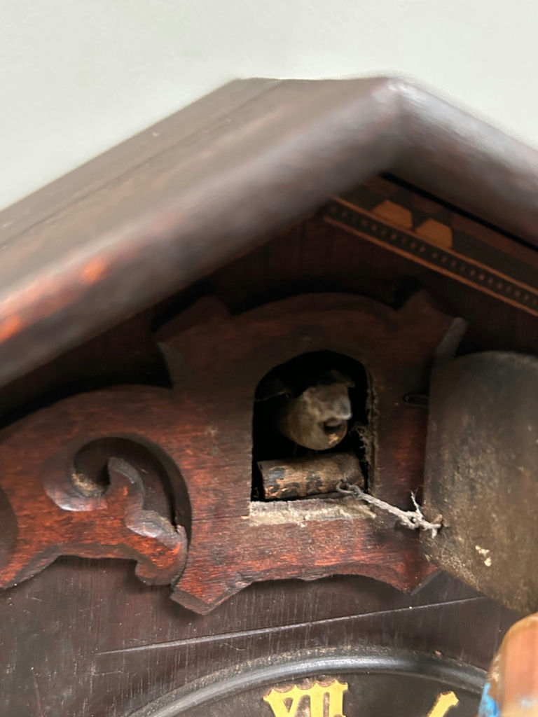 1900s German Railroad Inlaid Cuckoo Clock - image 4 of 9