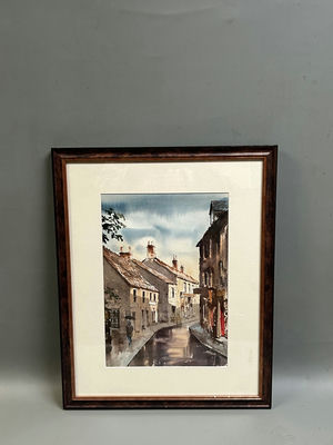 Signed Street scene Watercolor Painting. - Image 1 of 5
