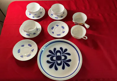 Assorted Swedish Porcelain Cups, Saucers, and Plate - Image 1 of 15