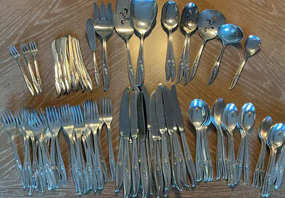Rogers Marie Rose Pattern Flatware - Service For 13 and Serving Utensils - Image 1 of 8