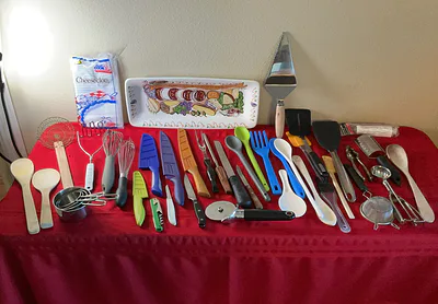 Assorted Kitchen Utensils, Knives, and Serving Tray - Image 1 of 8